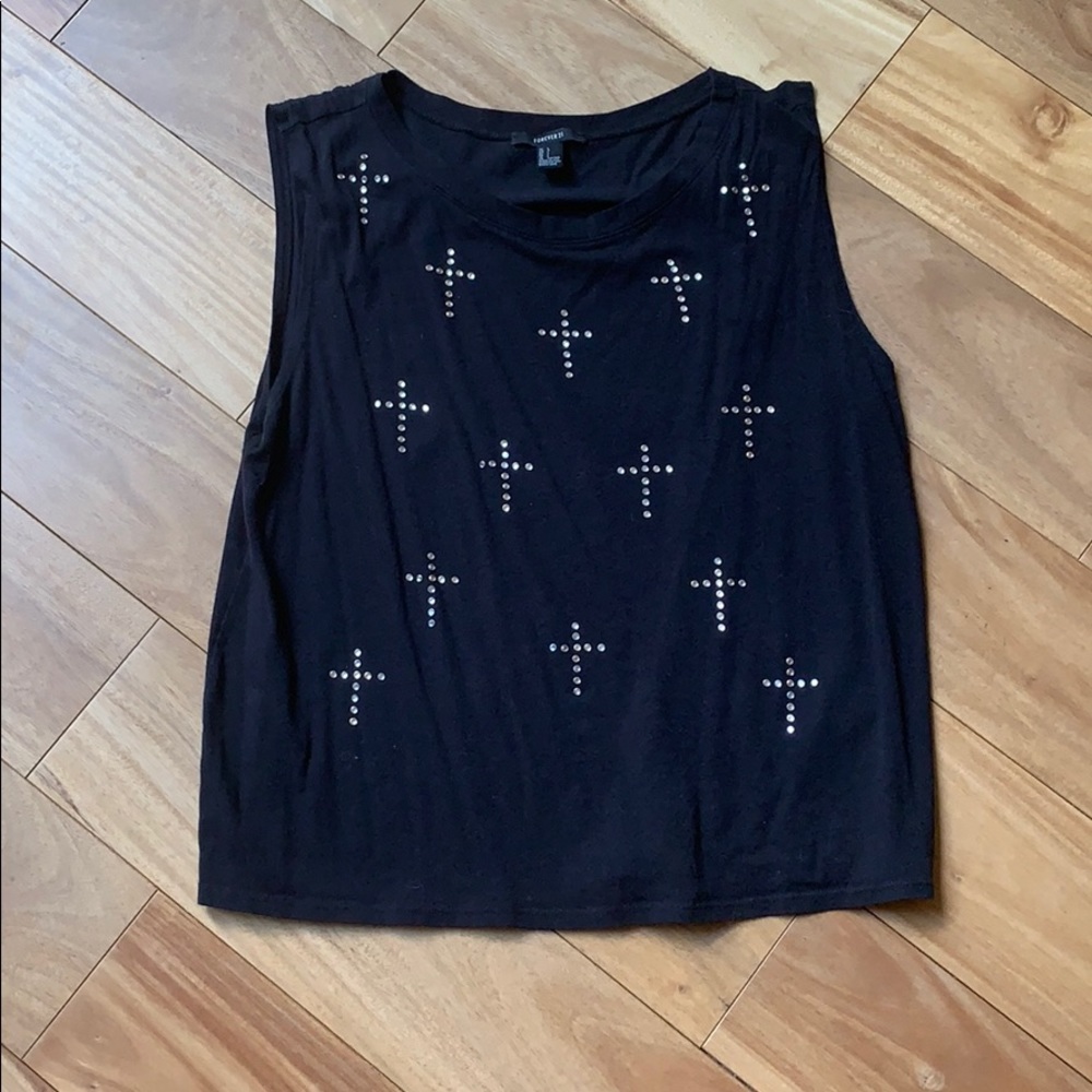 Forever 21 gem cross cut off tee